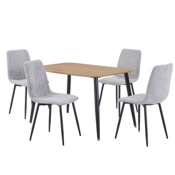 Aspen Light Oak Rectangular Table & 4 Light Grey Cord Fabric Chair Set - MDF/Metal - L54 x W44 x H88 cm