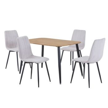 Aspen Light Oak Rectangular Table & 4 Natural Fabric Chair Set - MDF/Metal - L54 x W53.5 x H88 cm