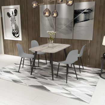 Aspen Tapered Legs Rectangular Dining Table and 4 Curve Plastic Seat Chairs with Metal Legs - Grey Oak/Black - Flat Packed