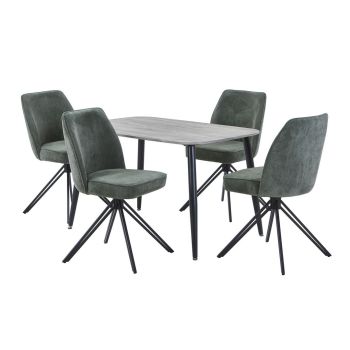 Aspen Grey Oak Rectangular Table & 4 Green Swivel Dining Chairs - MDF/Metal/Fabric - L69 x W46 x H92 cm