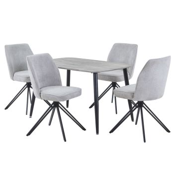 Aspen Grey Oak Rectangular Table & 4 Light Grey Swivel Dining Chairs - MDF/Metal/Fabric - L69 x W46 x H92 cm