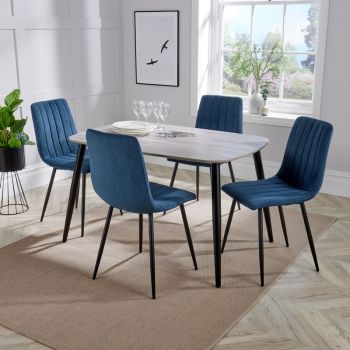 Aspen Tapered Legs Rectangular Dining Table with 4 Straight Stitch Cord Dining Chairs - Grey Oak/Black/Blue - Flat Packed