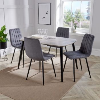 Aspen Tapered Legs Rectangular Dining Table with 4 Straight Stitch Dining Chairs - Grey Oak/Black - Flat Packed