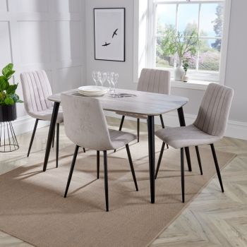 Aspen Tapered Legs Rectangular Dining Table with 4 Dining Chairs - Grey Oak/Black - Flat Packed