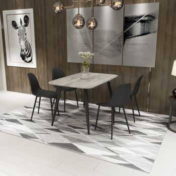 Aspen Tapered Legs Rectangular Dining Table and 4 Curve Plastic Seat Chairs with Metal Legs - Black/Grey Oak - Flat Packed