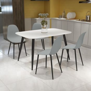 Aspen Tapered Legs Rectangular Dining Table and 4 Curve Plastic Seat Chairs with Metal Legs - White/Black/Grey - Flat Packed