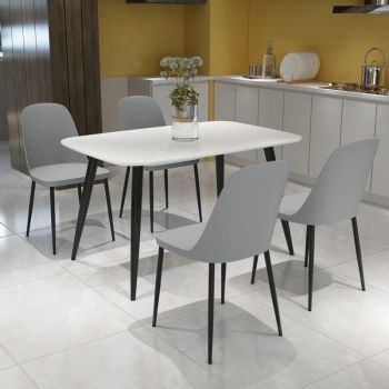 Aspen Tapered Legs Rectangular Dining Table and 4 Duo Plastic Seat Chairs with Metal Legs - White/Black/Grey - Flat Packed