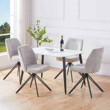 Aspen White Rectangular Table & 2 Light Grey Swivel Dining Chairs - MDF/Metal/Fabric - L69 x W46 x H92 cm