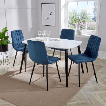 Aspen Tapered Legs Rectangular Dining Table with 4 Straight Stitch Cord Dining Chairs - White/Blue/Black - Flat Packed