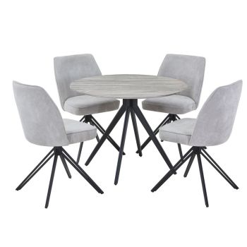 Aspen Grey Oak Round Table & 4 Light Grey Swivel Dining Chairs - Upholstery Fabric - L69 x W46 x H92 cm