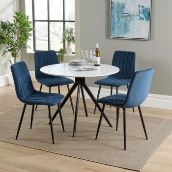 Aspen Round Dining Table with 4 Straight Stitch Cord Dining Chairs - Blue/Black/White - Flat Packed