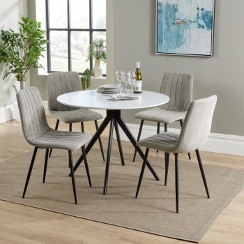 Aspen Round Dining Table with 4 Straight Stitch Cord Dining Chairs - Grey/Black/White - Flat Packed