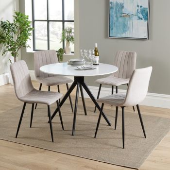 Aspen Round Dining Table with 4 Dining Chairs - White/Black