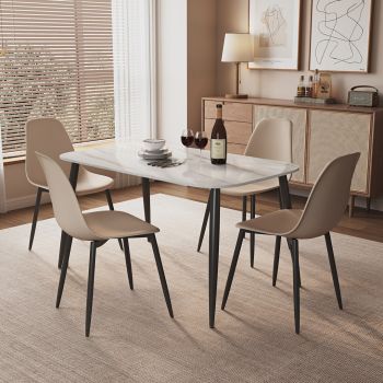 Aspen Gloss White Sintered Stone Rectangular Table & 4 Calico Curve Chair Set - Metal/Plastic - L52 x W46 x H84 cm
