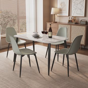 Aspen Gloss White Sintered Stone Rectangular Table & 4 Grey Cruve Chair Set - Metal/Plastic - L52 x W46 x H84 cm