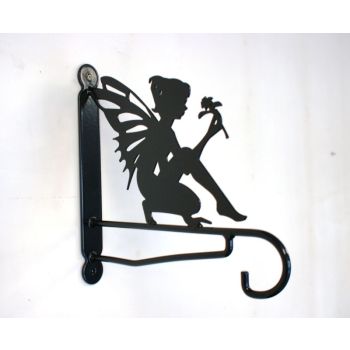 Fairy With Flower Feature Bracket - Steel Hanging Basket Holder - Steel - H33 cm - Black