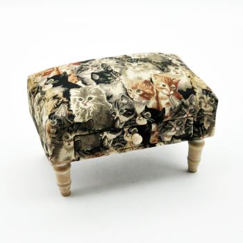 Cat Print Design Footstool with Drawer - L25 x W45 x H28 cm