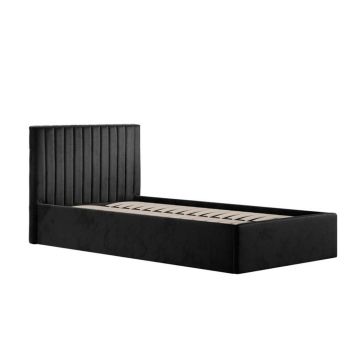 Berlin Ottoman Single Bed Frame (Pack of 2) - Velvet - L203 x W109 x H89 cm - Black - Flat Pack