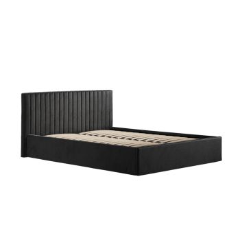 Berlin Ottoman King Size Bed Frame- Velvet - L213 x W169 x H89 cm - Black - Flat Pack