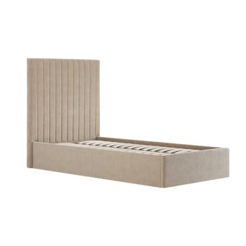 Berlin Tall Ottoman Single Bed Frame (Pack of 2) - Velvet - L203 x W108 x H124 cm - Beige - Flat Pack
