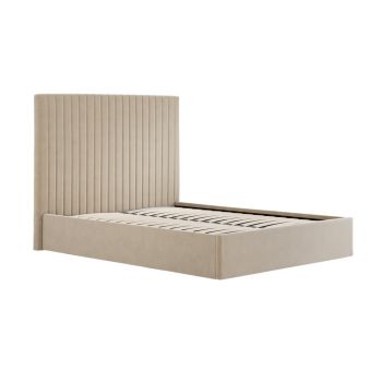 Berlin Tall Ottoman King Size Bed Frame- Velvet - L213 x W168.5 x H124 cm - Beige - Flat Pack