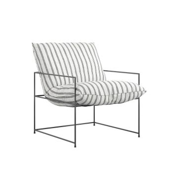 Brook Chair - Twill/Metal - L75 x W75 x H95 cm - White/Black Chalk Stripe/Black