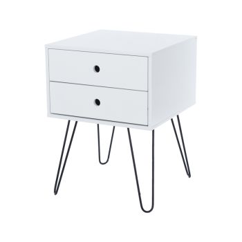 Options Telford, 2 Drawer Bedside Cabinet - MDF/Metal - 40 x 40 x 54 cm - White/Black