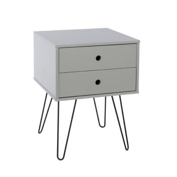 Telford, Metal Leg 2 Drawer Bedside Cabinet - MDF/Metal - 40 x 40 x 54 cm - Grey/Black