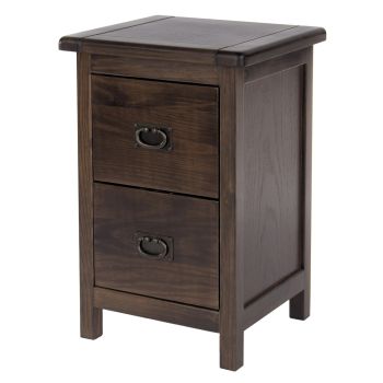 Boston Handcrafted Lacquered 2 Drawer Petite Bedside Cabinet - Pine - 36 x 32 x 53 cm - Dark Brown