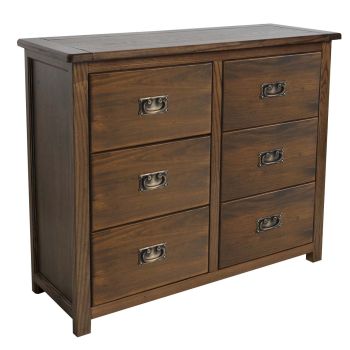 Boston 3+3 Drawer Wide Chest - Pine - 110 x 40 x 91 cm - Dark Brown
