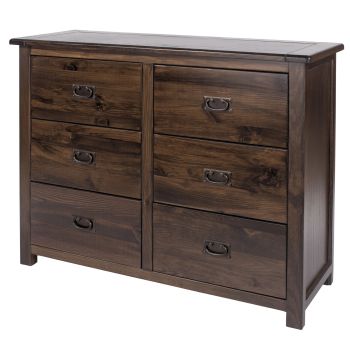 Boston 3+3 Drawer Wide Chest - Pine - 110 x 40 x 91 cm - Dark Brown