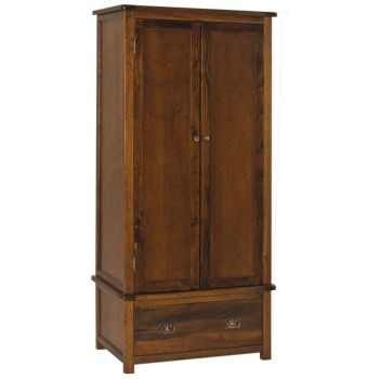 Boston 2 Door, 1 Drawer Wardrobe - Pine - 90 x 55 x 190 cm - Dark Brown
