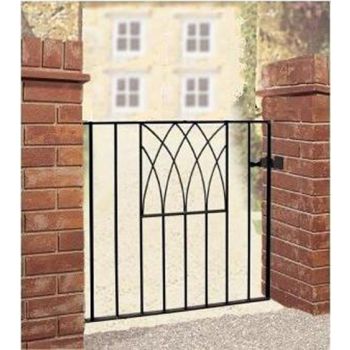 Abbey Modern Low Flat Top Single Gate - Solid Steel - Fits Gap of 914 mm x 812 mm High - Electro Galvanised/Black Powder Coated