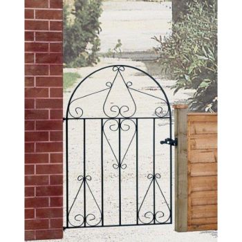 Classic Scroll Low Bow Top Single Gate - Solid Steel - Fits Gap of 838 mm x 1181 mm High - Electro Galvanised/Black Powder Coated