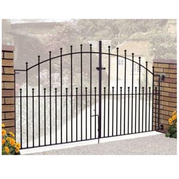 Manor Ball Top Arched Double Driveway Gate - Solid Steel - Fits Gap of 2134 mm x 1220 mm High - Electro Galv./Black Powder Coated