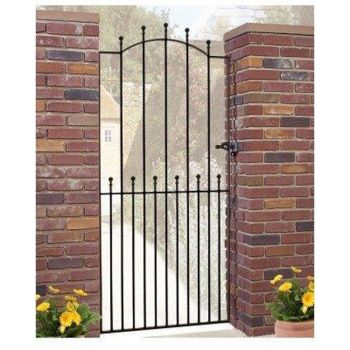 Manor Tall Bow Top Single Gate - Solid Steel - Fits Gap of 762 mm x 1910 mm High - Electro Galvanised/Black Powder Coated