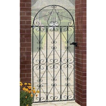 Regent Scroll Tall Bow Top Single Gate - Solid Steel - Fits Gap of 1067 mm x 1905 mm High - Electro Galvanised/Black Powder Coated