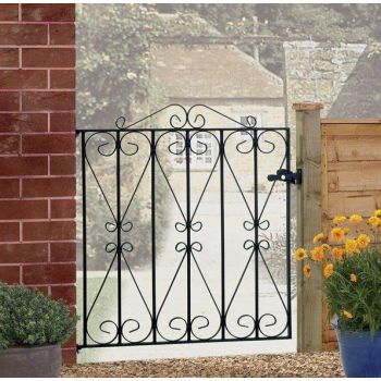 Regent Scroll Low Single Gate - Solid Steel - Fits Gap of 991 mm x 914 mm High - Electro Galvanised/Black Powder Coated