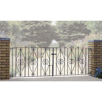 Stirling Scroll Double Driveway Gate - Solid Steel - Fits Gap of 3658 mm x 914 mm High - Electro Galvanised/Black Powder Coated