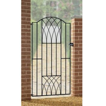 Abbey Modern Verona Tall Bow Top Single Gate - Solid Steel - Fits Gap of 955 mm x 1798 mm High - Electro Galv./Black Powder Coated