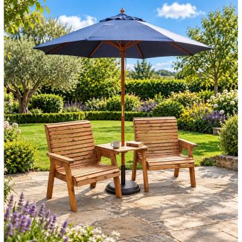 Briar Grand Wooden Garden Companion Seat Set with Angled Tray and Waterproof Cushions - L120 x W250 x H100 cm - Fully Assembled