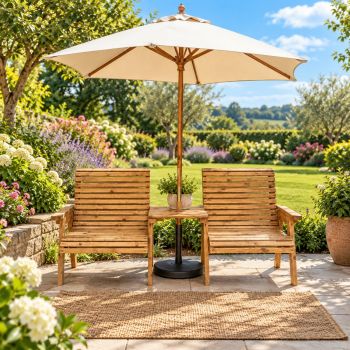 Briar Grand Wooden Garden Companion Seat Set with Straight Tray and Waterproof Cushions - L85 x W250 x H100 cm - Fully Assembled