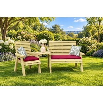 Orchard Trio Wooden Garden Bench and Chair Set with Waterproof Cushions - L75 x W220 x H105 cm - Fully Assembled