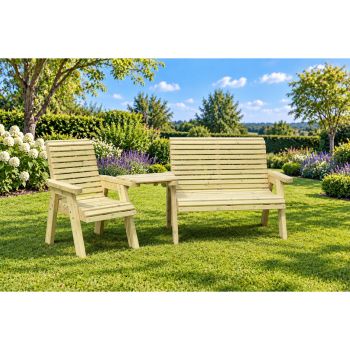 Orchard Trio Wooden Garden Bench and Chair Set with Armrest Tray - L75 x W220 x H105 cm - Fully Assembled