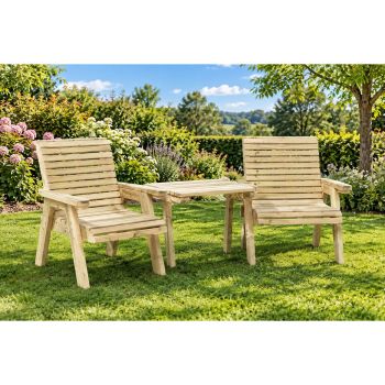Orchard Grand Wooden Garden Companion Seat Set with Angled Tray - L120 x W250 x H104 cm - Fully Assembled