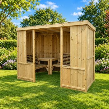 Grove 6 Seater Enclosed Garden Room Outdoor Wooden Seating Set - L210 x W290 x H205 cm - Assembled