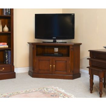 Solid Pillar Corner TV Unit - Mahogany Wood - L53 x W109 x H67 cm