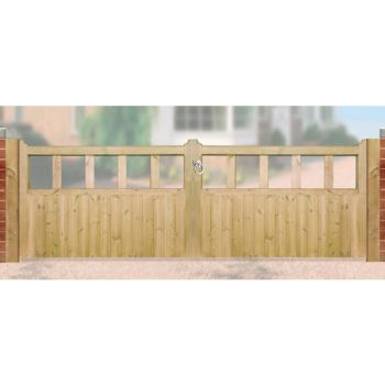 Quorn Low Double Driveway Garden Gate - Pressure Treated Scandinavian Redwood - W2400 x H900 mm