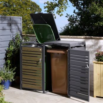 Chelsea Double Bin Store with Assembly - Steel - L81 x W132.5 x H116.5 cm - Oak - Powder-coated