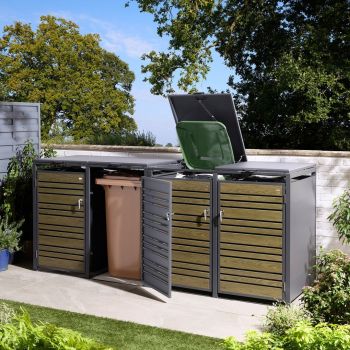 Chelsea Quadruple Bin Store with Assembly - Steel - L81 x W265 x H116.5 cm - Oak - Powder-coated